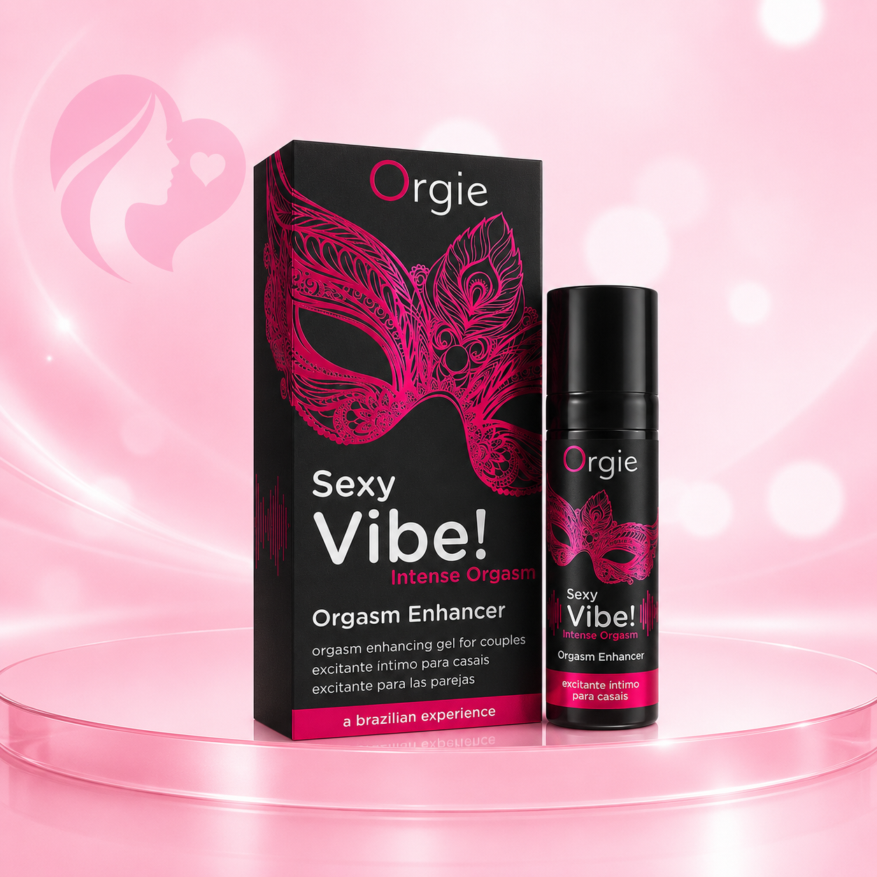 Orgie Sexy Vibe Intense Orgasm Enhancer, Gel in schwarzer Flasche mit pinker Beschriftung, Orgasm Enhancer zur Intensivierung, 15 ml