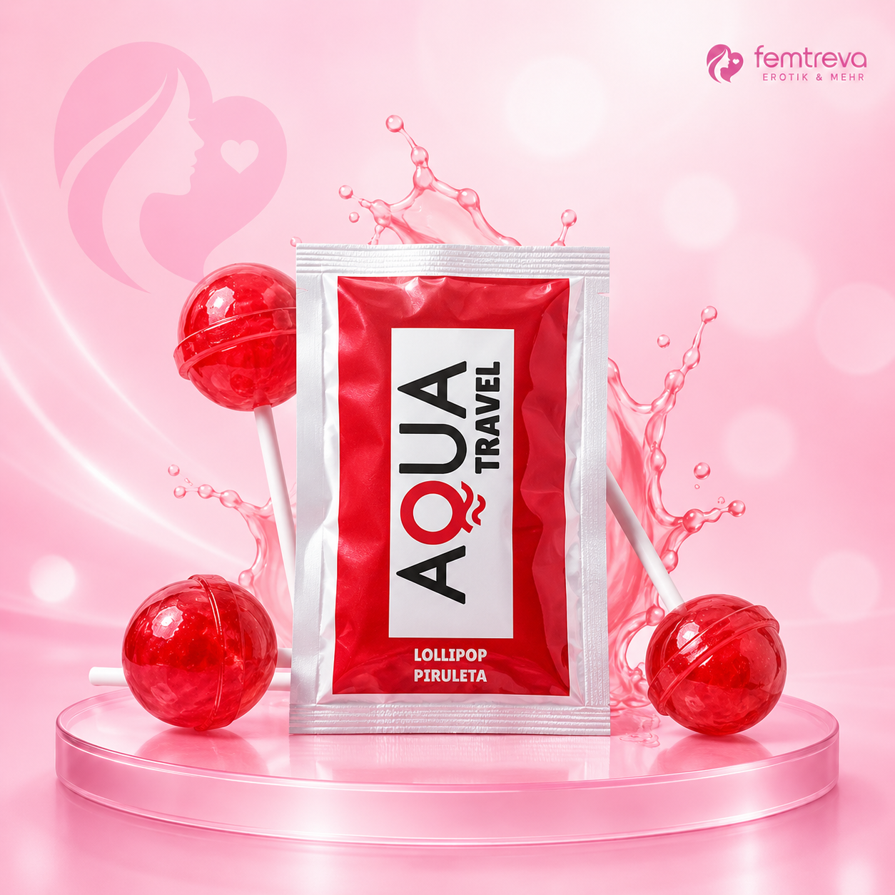 Aqua Travel Gleitgel Sachets mit Lollipop-Geschmack, rot-weiße Verpackung, 6 ml Portionsbeutel aus Kunststoff