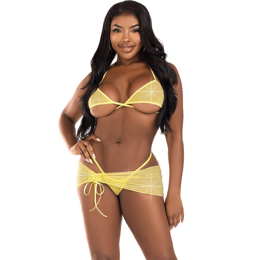 LEG AVENUE - DREITEILIGES DIAMANTEN-SET GELB