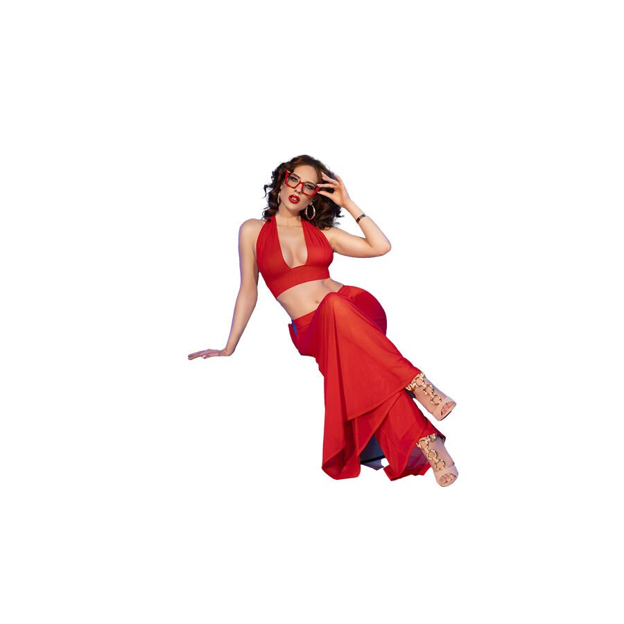 CHILIROSE - CR 4857 ROTES TOP- UND HOSENSET, GRÖSSE