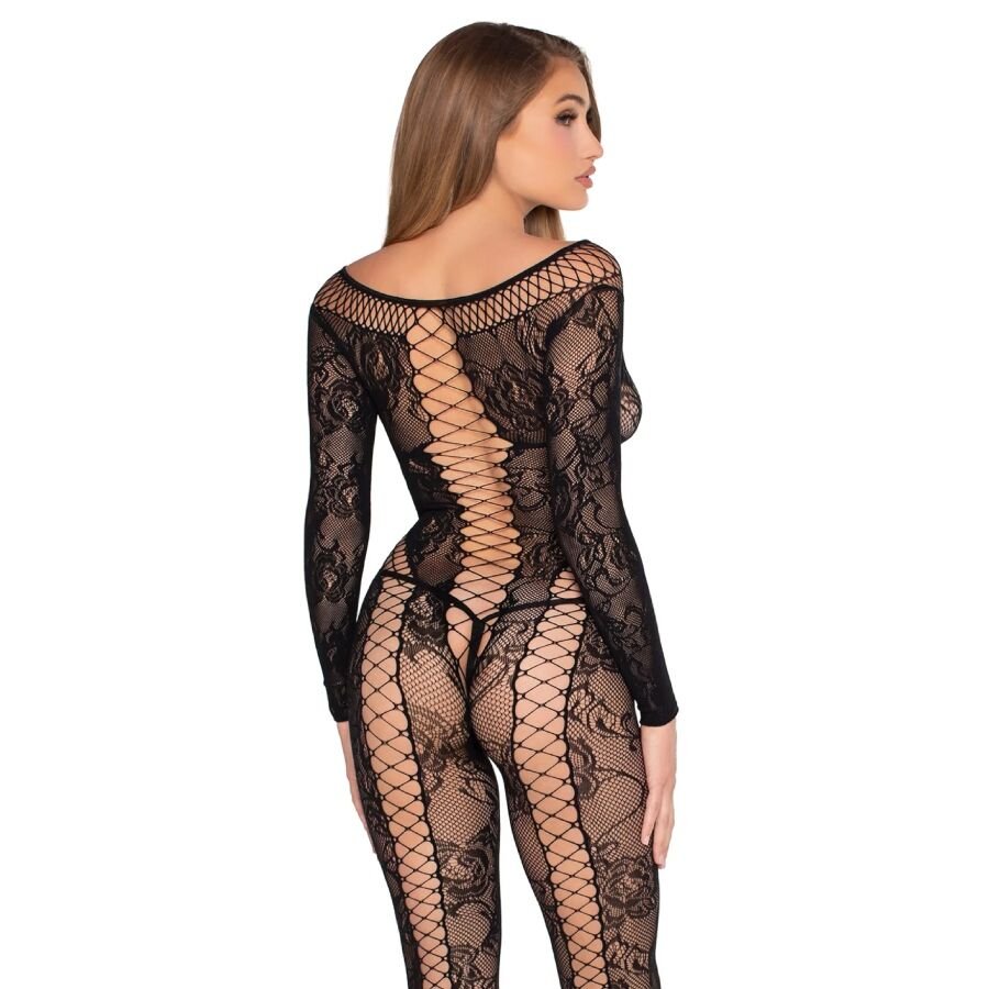 LEG AVENUE - 89369 NETZ- UND SPITZEN-JUMPSUIT, SCHWARZ - EINHEITSGRÖSSE