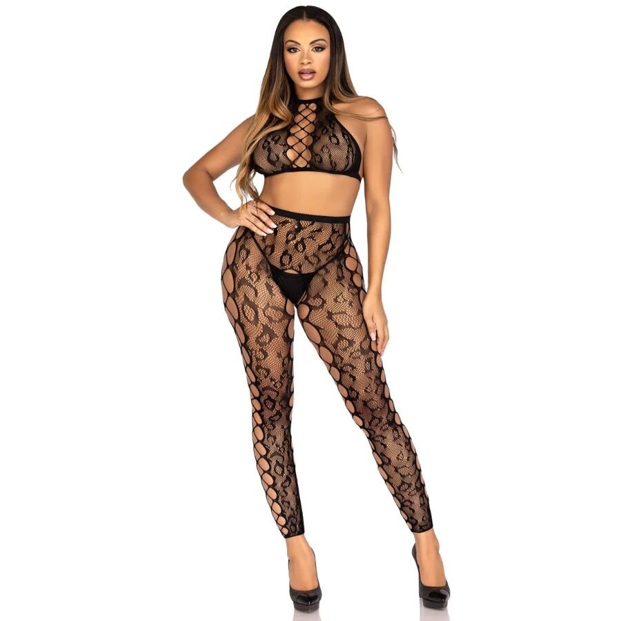 LEG AVENUE - 89372 CROP-TOP- UND SCHRITTLOSE STRUMPFHOSE, SCHWARZ - EINHEITSGRÖSSE