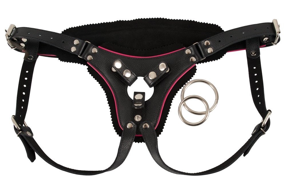 Leder String Strap-On, schwarz