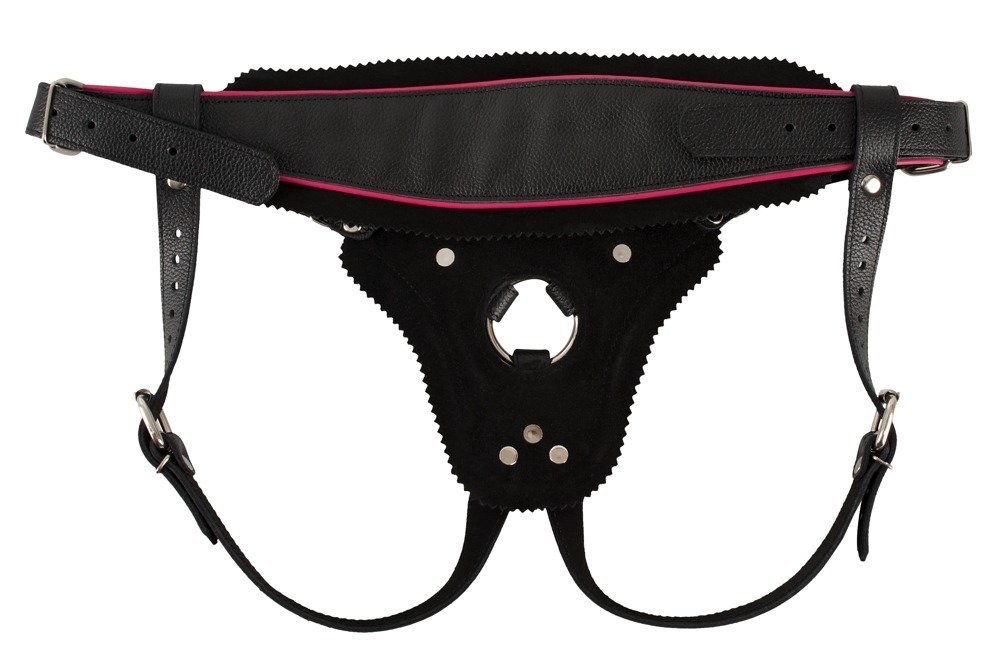 Leder String Strap-On, schwarz