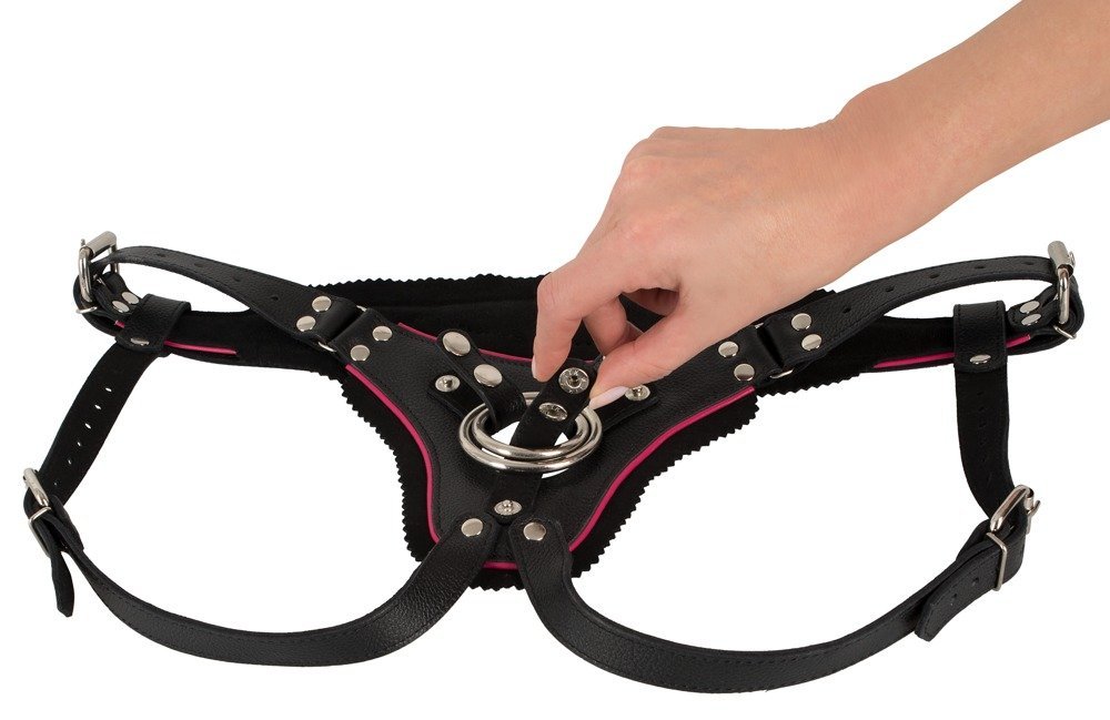 Leder String Strap-On, schwarz