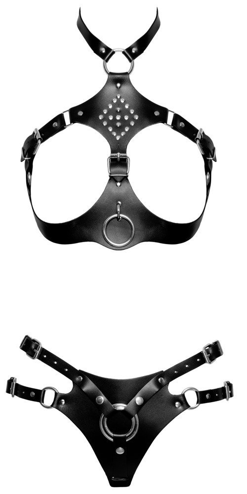 Harness-Set aus Leder, schwarz