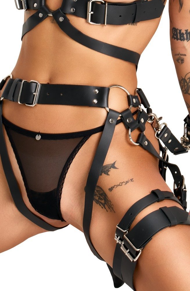 Harness-Set aus Leder, schwarz