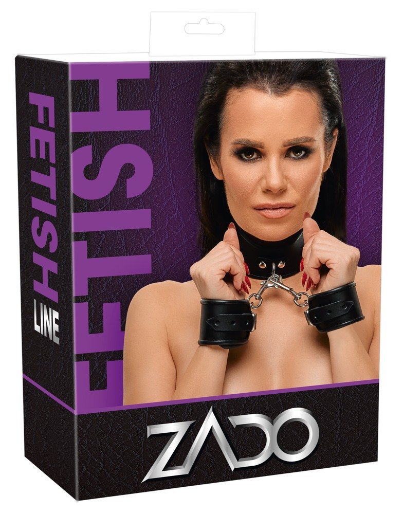 Hals- und Handfessel aus Leder, schwarz
