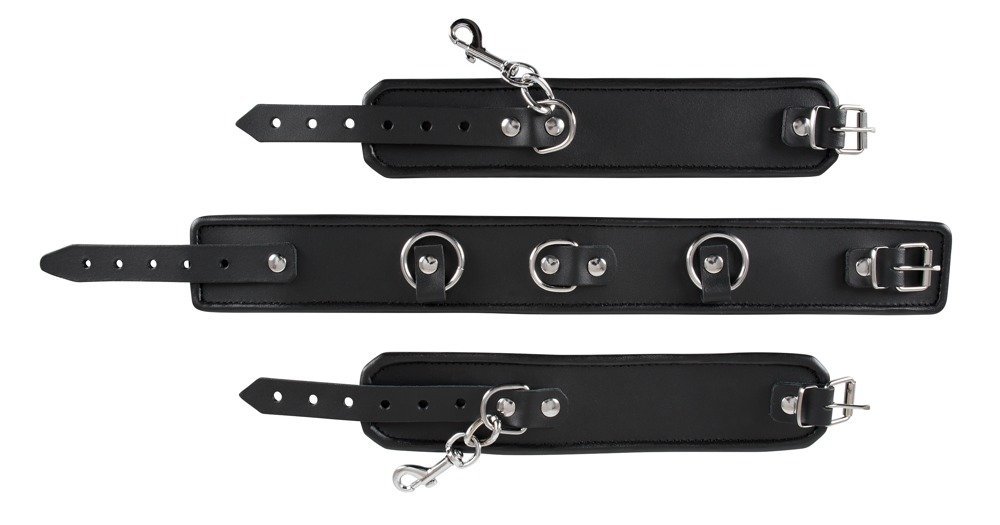 Hals- und Handfessel aus Leder, schwarz