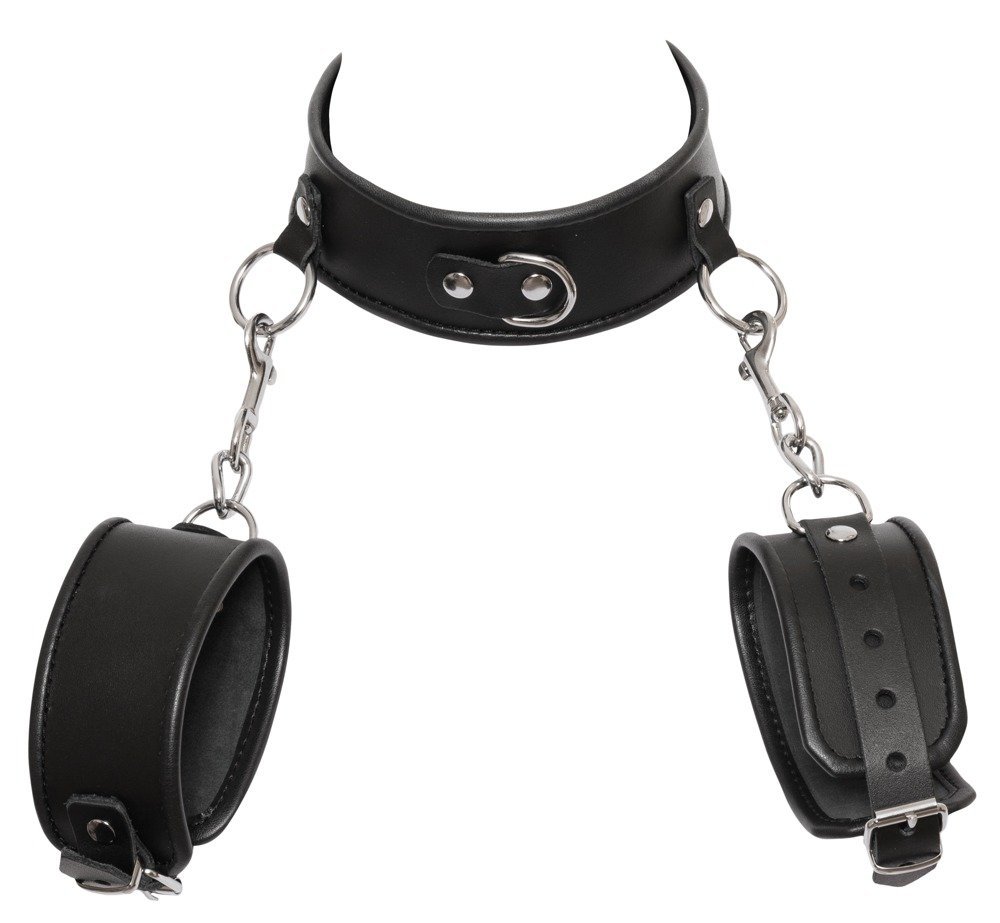 Hals- und Handfessel aus Leder, schwarz