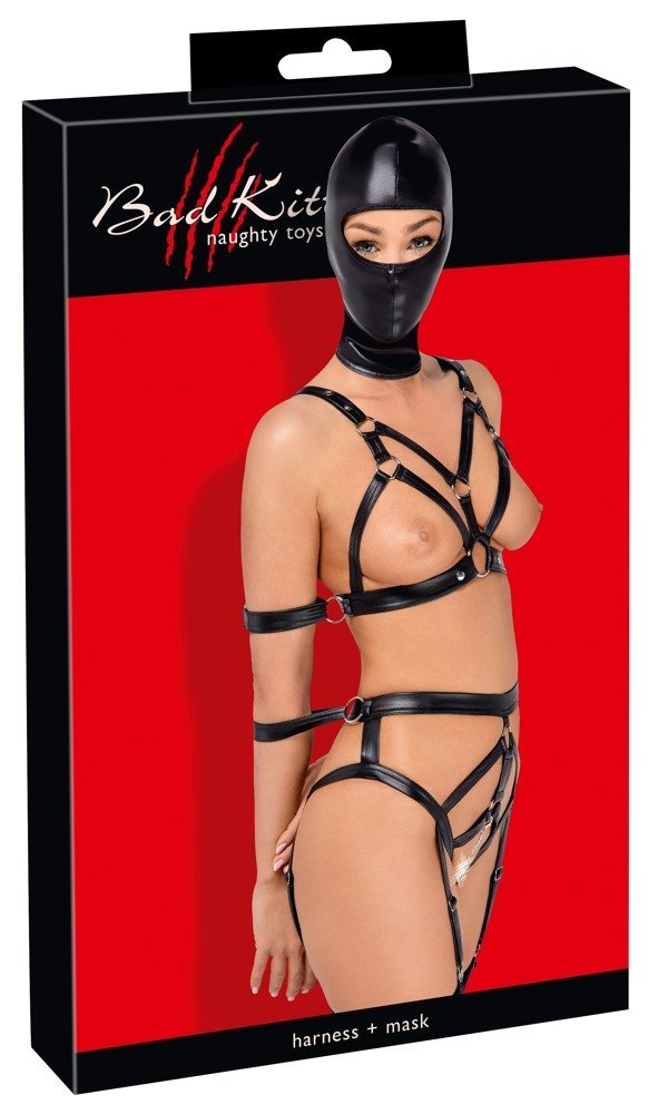 Bad Kitty Riemenset+Maske, schwarz
