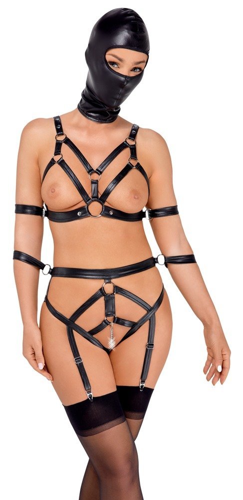 Bad Kitty Riemenset+Maske, schwarz